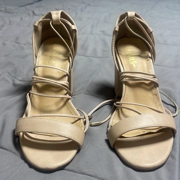 Lulus Kaira Beige Lace-Up Heels Size 8 - Picture 9 of 12
